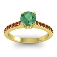 Emerald Ring In 14k Yellow Gold With Swiss Blue Topaz And Garnet Saraka Round Classic Ring