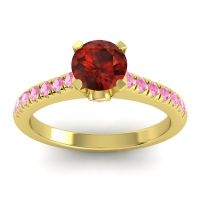 Garnet Ring In 18k Yellow Gold With Pink Tourmaline Saraka Round Classic Ring