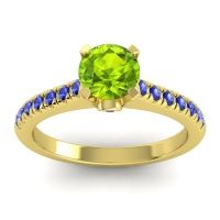 Peridot Ring In 14k Yellow Gold With Blue Sapphire Saraka Round Classic Ring