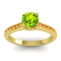 Peridot Ring In 18k Yellow Gold With Lab Diamond And Citrine Saraka Round Classic Ring