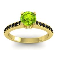 Peridot Ring In 18k Yellow Gold With Swiss Blue Topaz And Black Onyx Saraka Round Classic Ring