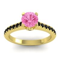 Pink Tourmaline Ring In 14k Yellow Gold With Black Onyx Saraka Round Classic Ring