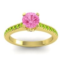 Pink Tourmaline Ring In 14k Yellow Gold With Blue Sapphire And Peridot Saraka Round Classic Ring