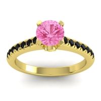 Pink Tourmaline Ring In 18k Yellow Gold With Citrine And Black Onyx Saraka Round Classic Ring