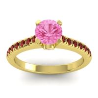 Pink Tourmaline Ring In 14k Yellow Gold With Garnet Saraka Round Classic Ring