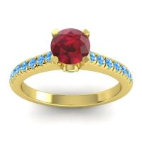 Ruby Ring In 18k Yellow Gold With Emerald And Swiss Blue Topaz Saraka Round Classic Ring