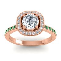 Lab Diamond Ring In 14K Rose Gold With Diamond And Emerald Masura Round Halo Ring