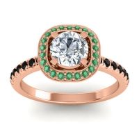 Lab Diamond Ring In 18K Rose Gold With Emerald And Black Onyx Masura Round Halo Ring