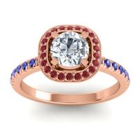 Lab Diamond Ring In 18K Rose Gold With Ruby And Blue Sapphire Masura Round Halo Ring