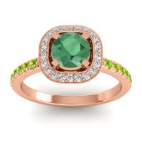 Emerald Ring In 14K Rose Gold With Diamond And Peridot Masura Round Halo Ring