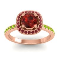 Garnet Ring In 14K Rose Gold With Ruby And Peridot Masura Round Halo Ring