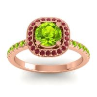 Peridot Ring In 18K Rose Gold With Ruby Masura Round Halo Ring