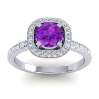 Amethyst Ring In 14k White Gold With Lab Diamond Masura Round Halo Ring