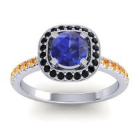 Blue Sapphire Ring In Palladium With Black Onyx And Citrine Masura Round Halo Ring