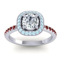 Lab Diamond Ring In 14k White Gold With Aquamarine And Garnet Masura Round Halo Ring
