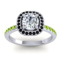Lab Diamond Ring In 14k White Gold With Black Onyx And Peridot Masura Round Halo Ring