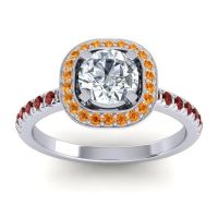 Lab Diamond Ring In 14k White Gold With Citrine And Garnet Masura Round Halo Ring