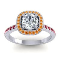 Lab Diamond Ring In 14k White Gold With Citrine And Ruby Masura Round Halo Ring