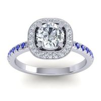 Lab Diamond Ring In Palladium With Diamond And Blue Sapphire Masura Round Halo Ring