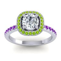 Lab Diamond Ring In 14k White Gold With Peridot And Amethyst Masura Round Halo Ring