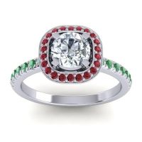 Lab Diamond Ring In Palladium With Ruby And Emerald Masura Round Halo Ring