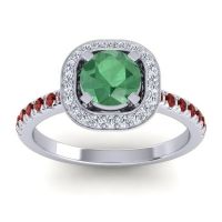 Emerald Ring In Palladium With Diamond And Garnet Masura Round Halo Ring