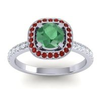 Emerald Engagement Ring In Palladium With Garnet And Diamond - Masura Round Halo Ring