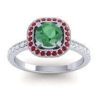Emerald Ring In Palladium With Ruby And Lab Diamond Masura Round Halo Ring