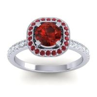 Garnet Engagement Ring In 18k White Gold With Ruby And Diamond - Masura Round Halo Ring