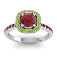Ruby Ring In Palladium With Peridot And Garnet Masura Round Halo Ring