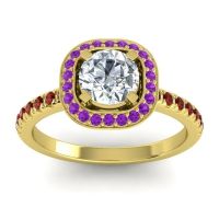 Lab Diamond Ring In 14k Yellow Gold With Amethyst And Garnet Masura Round Halo Ring