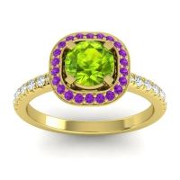 Peridot Engagement Ring In 14k Yellow Gold With Amethyst And Diamond - Masura Round Halo Ring
