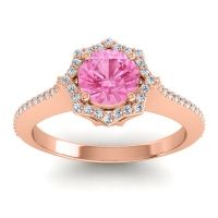Pink Tourmaline Engagement Ring In 14K Rose Gold With Diamond - Taraka Round Halo Ring