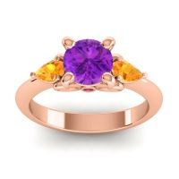 Amethyst Ring In 18K Rose Gold With Citrine And Ruby Divya Pear Three-stone Ring