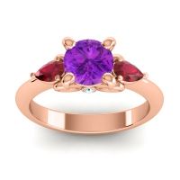 Amethyst Ring In 14K Rose Gold With Ruby And Aquamarine Divya Pear Three-stone Ring