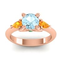Aquamarine Ring In 18K Rose Gold With Citrine And Emerald Divya Pear Three-stone Ring