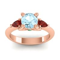 Aquamarine Ring In 18K Rose Gold With Garnet And Emerald Divya Pear Three-stone Ring