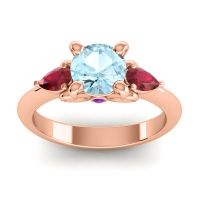 Aquamarine Ring In 14K Rose Gold With Ruby And Amethyst Divya Pear Three-stone Ring
