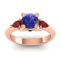 Lab Blue Sapphire Ring In 18K Rose Gold With Garnet And Black Onyx Divya Pear Three-stone Ring