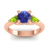 Lab Blue Sapphire Ring In 14K Rose Gold With Peridot And Aquamarine Divya Pear Three-stone Ring