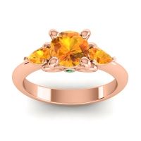 Citrine Ring In 18K Rose Gold With Emerald Divya Pear Three-stone Ring
