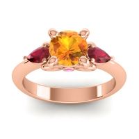 Citrine Ring In 18K Rose Gold With Ruby And Pink Tourmaline Divya Pear Three-stone Ring