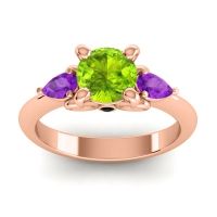 Peridot Ring In 18K Rose Gold With Amethyst And Black Onyx Divya Pear Three-stone Ring