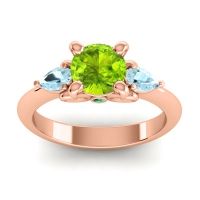 Peridot Ring In 18K Rose Gold With Aquamarine And Emerald Divya Pear Three-stone Ring