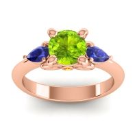 Peridot Ring In 14K Rose Gold With Blue Sapphire And Citrine Divya Pear Three-stone Ring