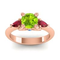 Peridot Ring In 18K Rose Gold With Ruby And Swiss Blue Topaz Divya Pear Three-stone Ring