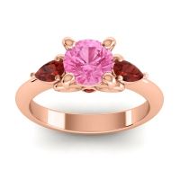 Pink Tourmaline Ring In 14K Rose Gold With Garnet Divya Pear Three-stone Ring