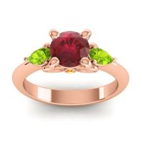 Ruby Ring In 18K Rose Gold With Peridot And Citrine Divya Pear Three-stone Ring