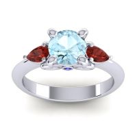 Aquamarine Ring In Palladium With Garnet And Blue Sapphire Divya Pear Three-stone Ring
