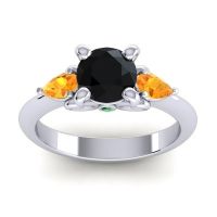 Black Onyx Ring In Palladium With Citrine And Emerald Divya Pear Three-stone Ring